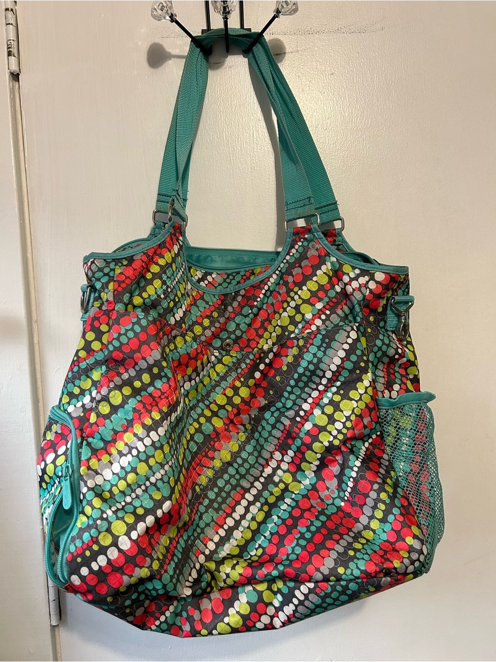 thirty-one Multicolor Dot-Pattern Tote with Teal Trim